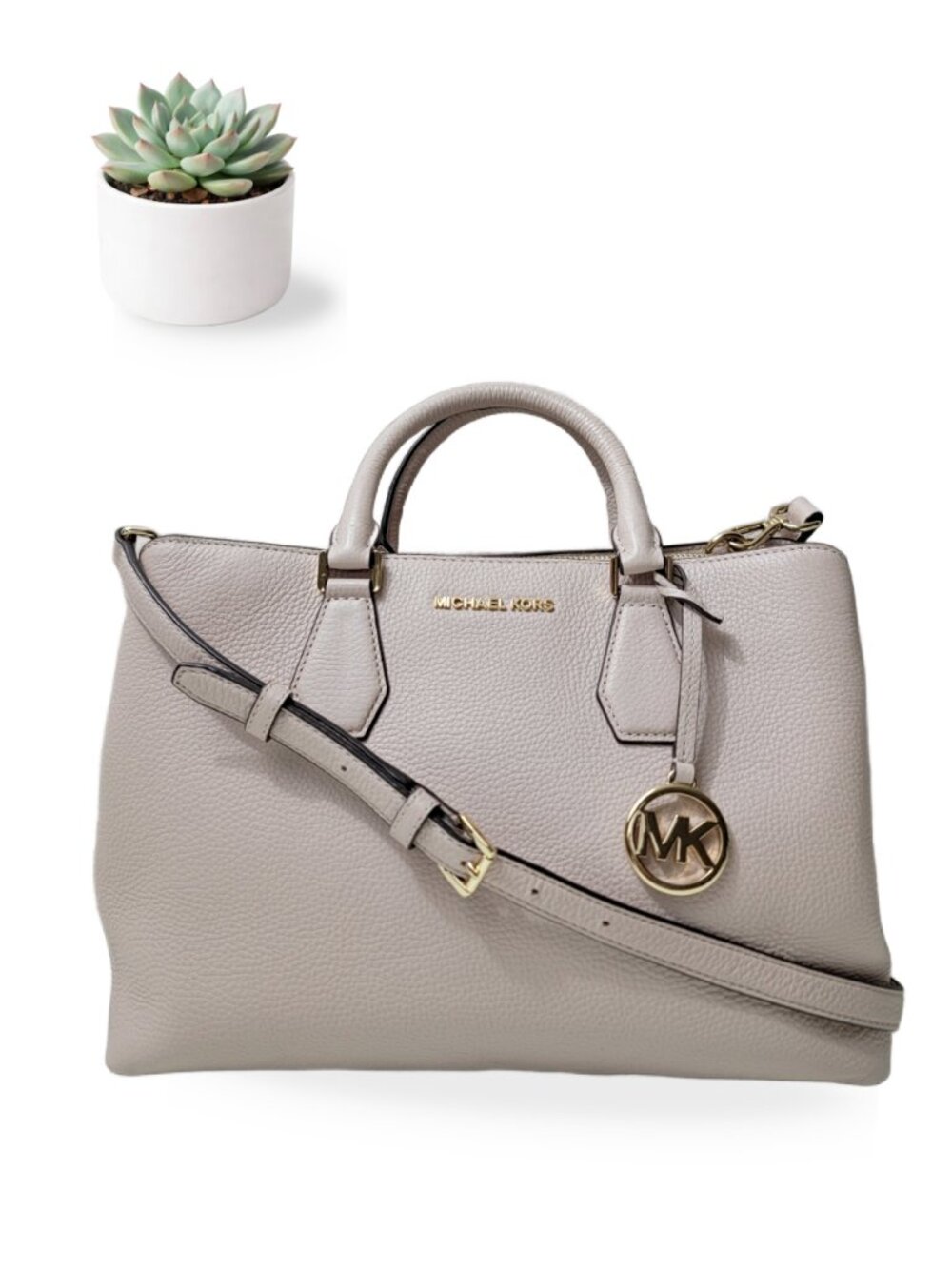 Michael Kors Handbags Leather Satchel Blush Pink Beige Crossbody MK Charm Tote